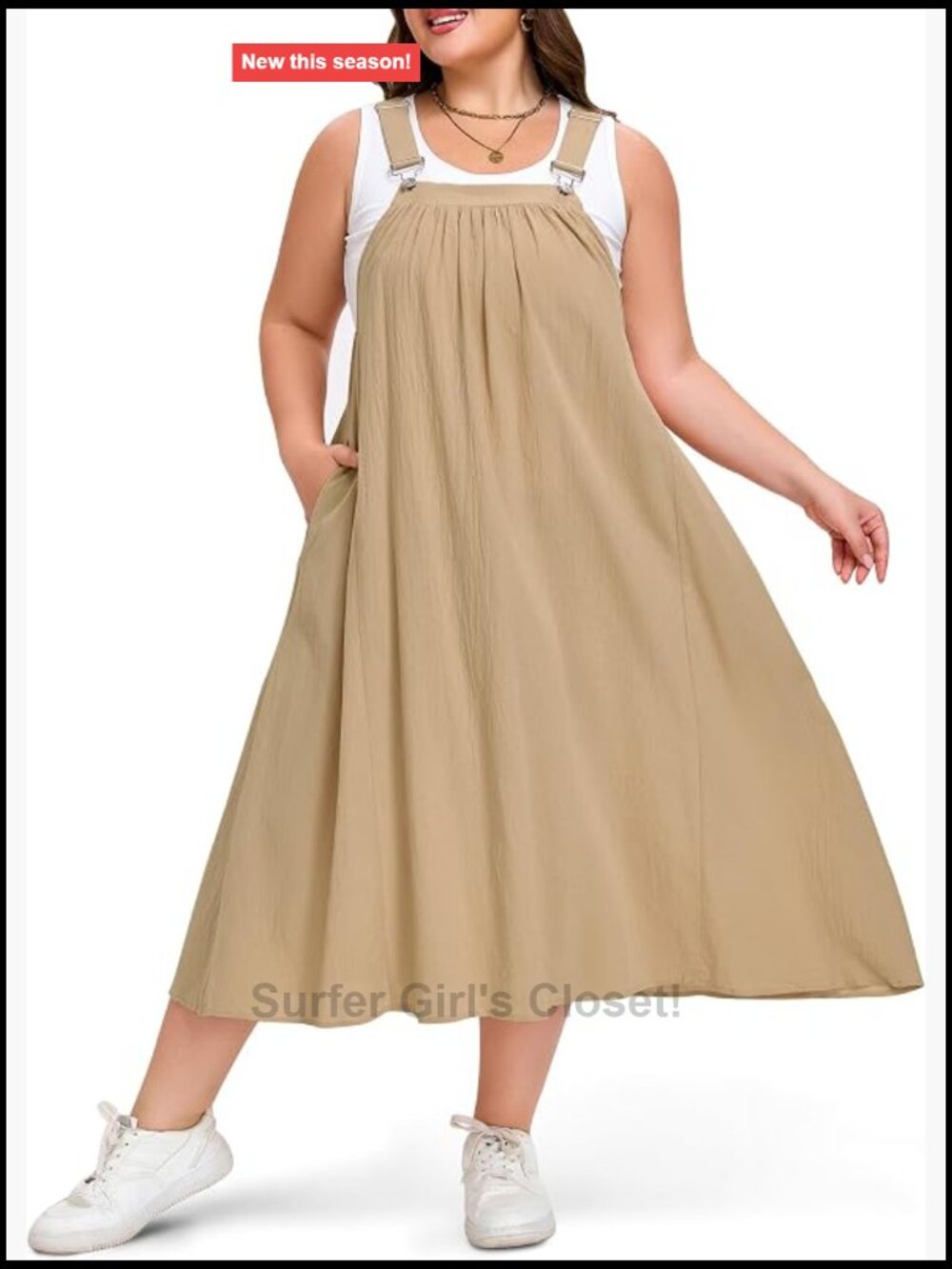 Plus Size Cotton Maxi Overall Dress with Pockets Adjustable Straps